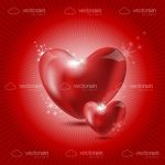 A Pair of Glossy Red Hearts on a Red Hued Background